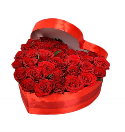 Kemer Çiçekçi Kırmızı Kalp Kutuda 25 Gül