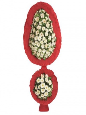  Kemer Çiçekçiler - Beyaz Gerbera İkili Sepet/Çelenk